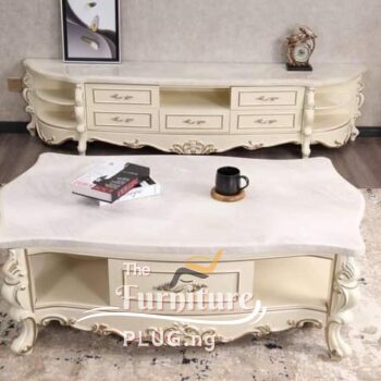 Luxury Royal Cream TV Stand and Center Table with marble Top