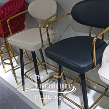 Luxury Leather High Back Bar Stool with Golden Arm Rest