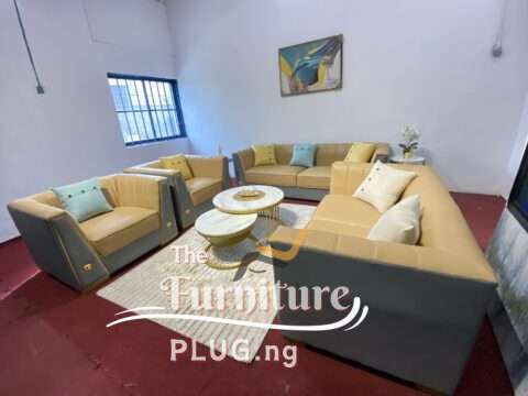 7 Seater Leather Sofa with Throw Pillows