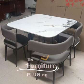 Luxury Minimalist Marble Top 4 Seater Dining Set with Leather Chairs