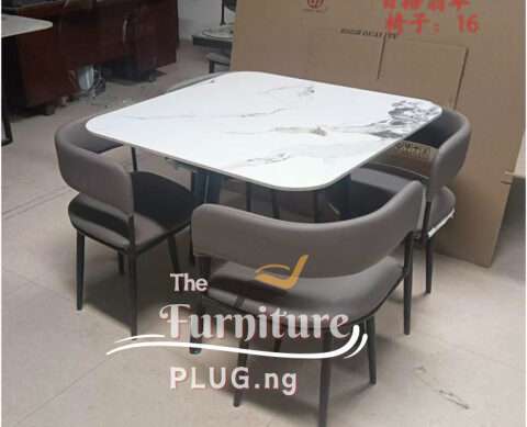 Luxury Minimalist Marble Top 4 Seater Dining Set with Leather Chairs