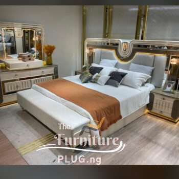 Luxury Contemporary 6by7 Bedset with Dresser ottoman and LED Side Drawers