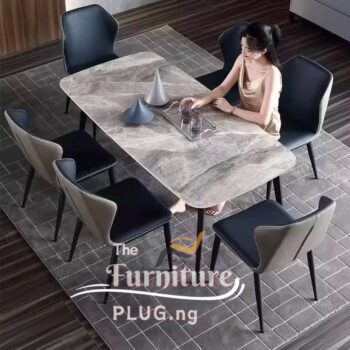 Classy Marble Top 6 Seater Dining Set with Leather Chairs