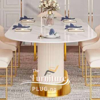 Luxury Contemporary Marble Top 6 Seater Dining Set with Gold and Cream Detail