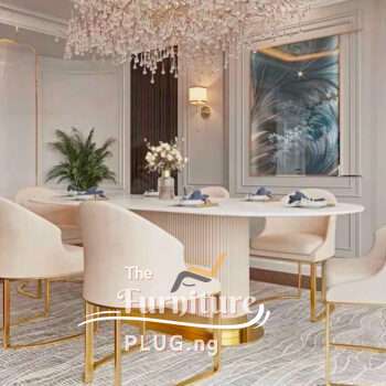 Luxury Contemporary Marble Top 6 Seater Dining Set with Gold and Cream Detail