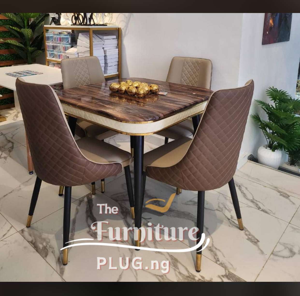 Classy 4 Seater Marble Top Dining Table Set - Square Table 2 4 seater dining table set - the furniture plug Nigeria
