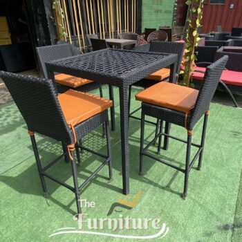 Outdoor Rattan 4 Seater Bar Stool and Table Set