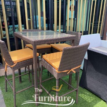 Outdoor Rattan 4 Seater Bar Stool and Table Set