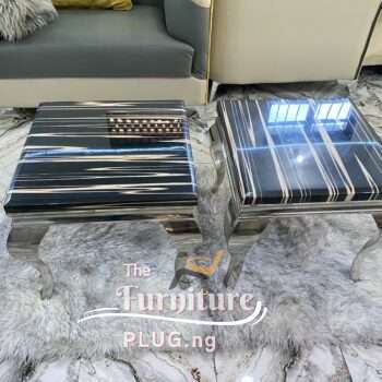 Pair of Marble Side stool with Silver Steel Frame