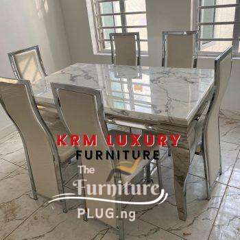 Marble top dining set with 6 chairs