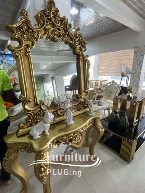 Luxury Gold Antique Console Mirror and Table Set - best furniture online store