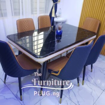 Classy Marble Top 6 Seater Dining Set with Leather Chairs
