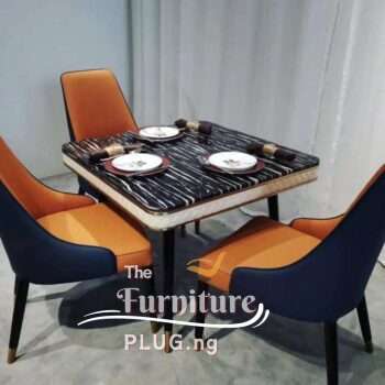 4 seater marble top dining table set with leather chairs