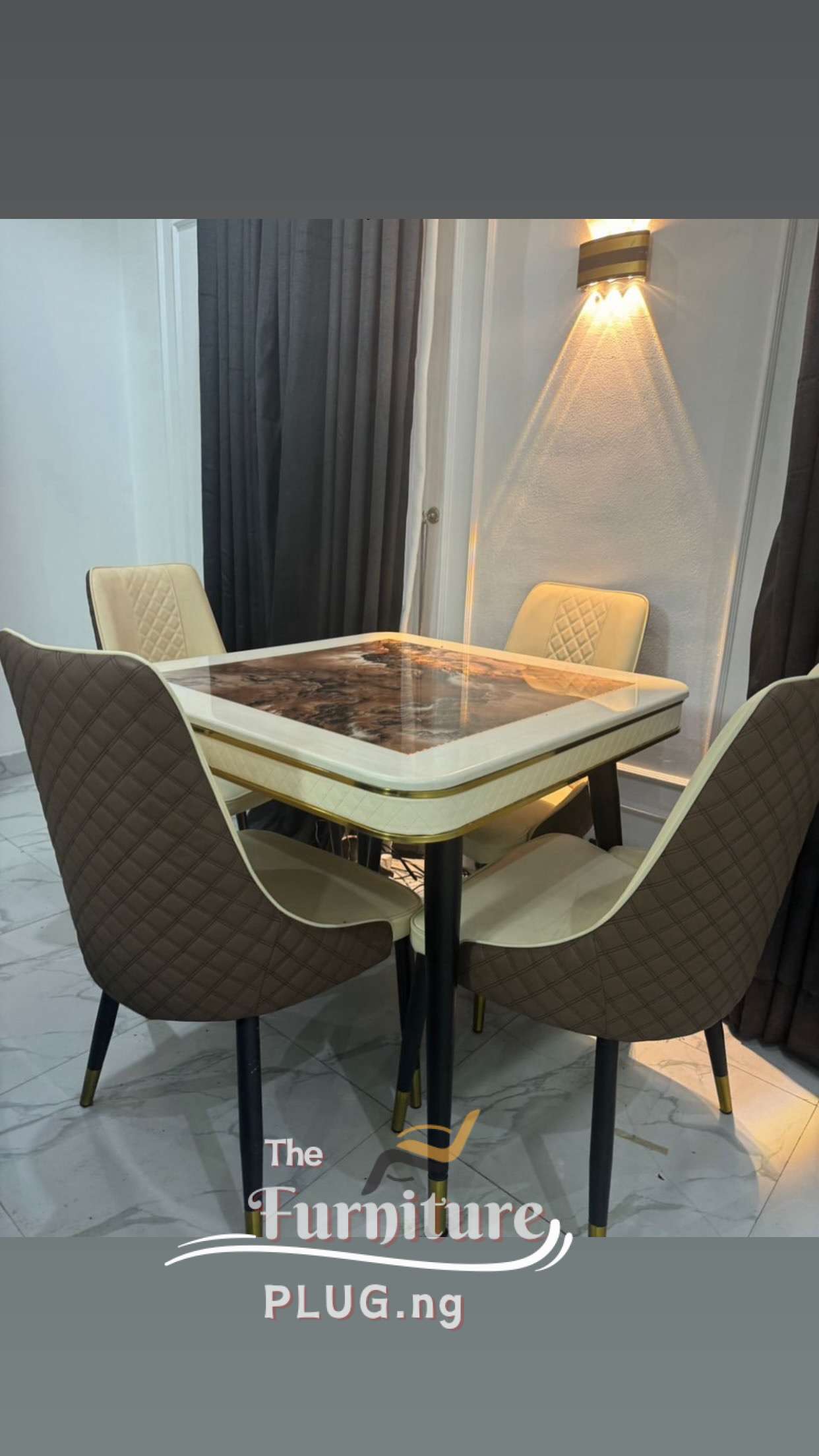 Classy 4 Seater Marble Top Dining Table Set - Square Table 1 marble top 4 seater dining table set