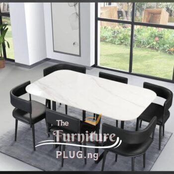 Classy Marble Top 6 Seater Dining Set with Leather Chairs