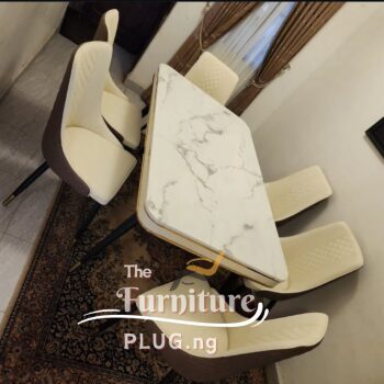 Classy Marble Top 6 Seater Dining Set with Leather Chairs