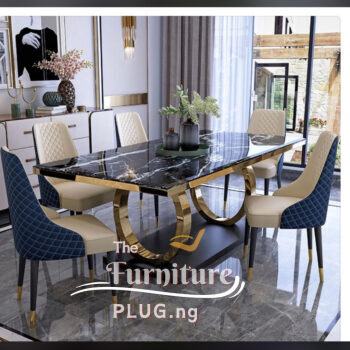 Premium Luxury 6 Seater Dining Table Set with Golden Ring Stand