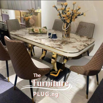 Premium Luxury 6 Seater Dining Table Set with Golden Ring Stand