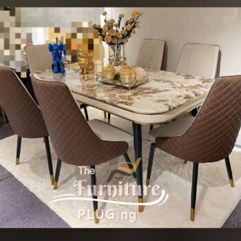 Classy Marble Top 6 Seater Dining Set with Leather Chairs