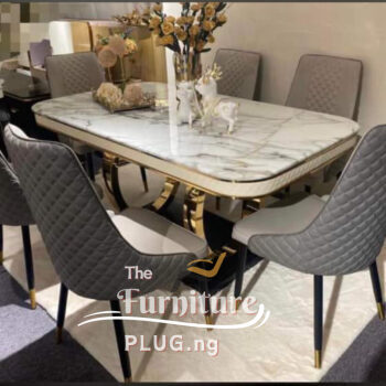 Premium Luxury 6 Seater Dining Table Set with Golden Ring Stand