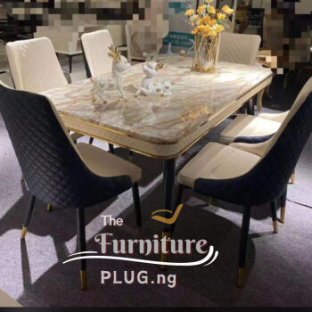 Classy Marble Top 6 Seater Dining Set with Leather Chairs
