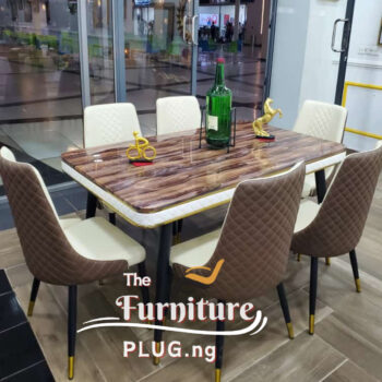 Classy Marble Top 6 Seater Dining Set with Leather Chairs