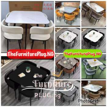 marble dining table set with 4 leather seats