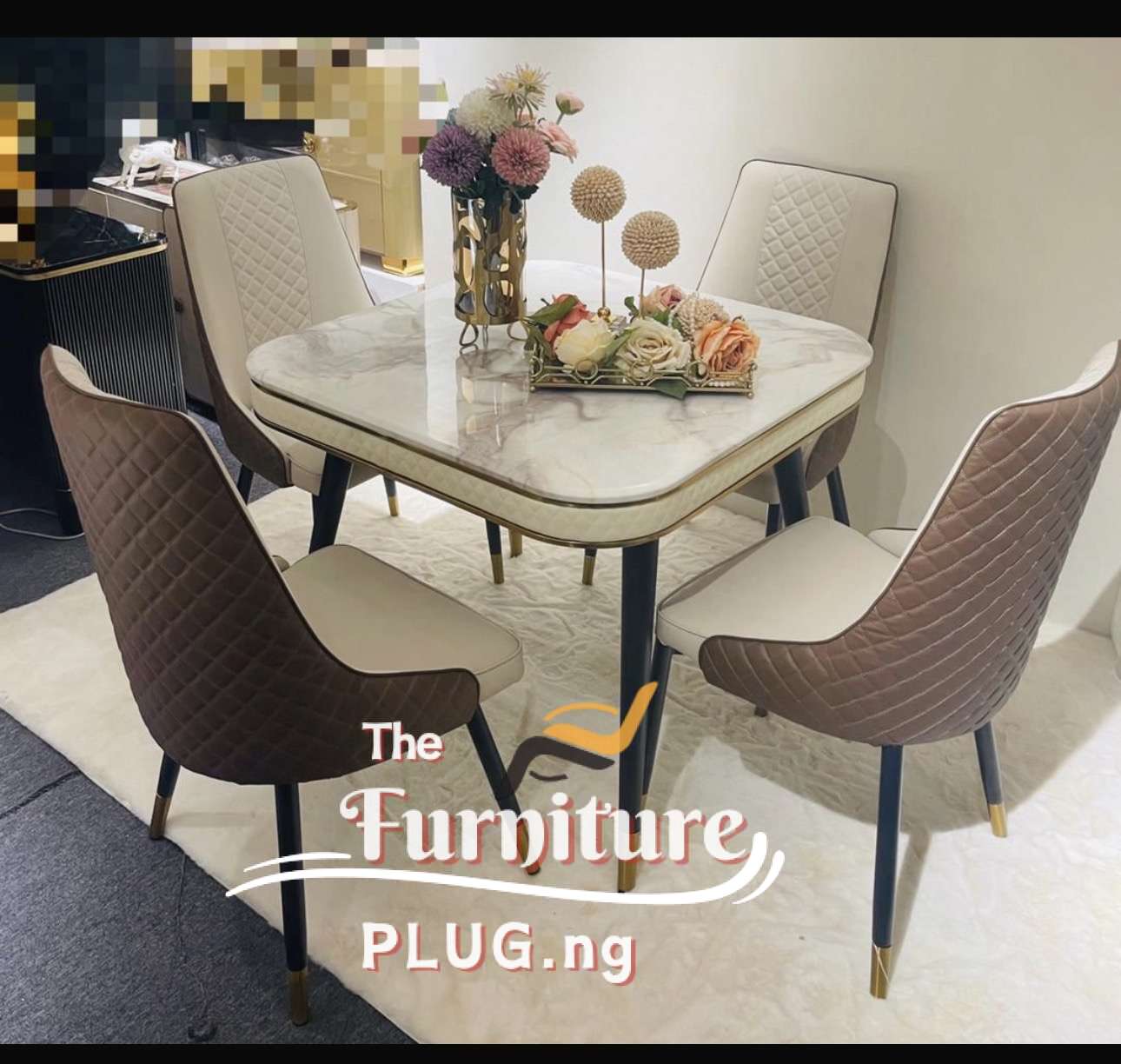 Classy 4 Seater Marble Top Dining Table Set - Square Table 1 4 seater marble dining table set - the furniture plug Nigeria