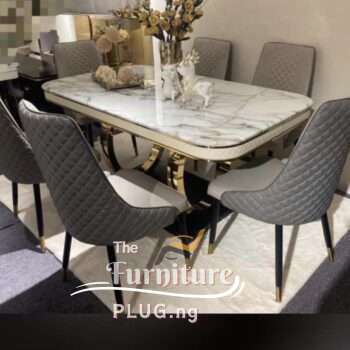 Premium Luxury 6 Seater Dining Table Set with Golden Frame Crossed Stand