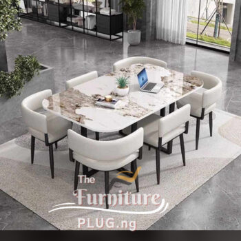 Classy Marble Top 6 Seater Dining Set with Leather Chairs