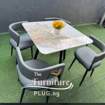 marble dining table set with 4 leather seats