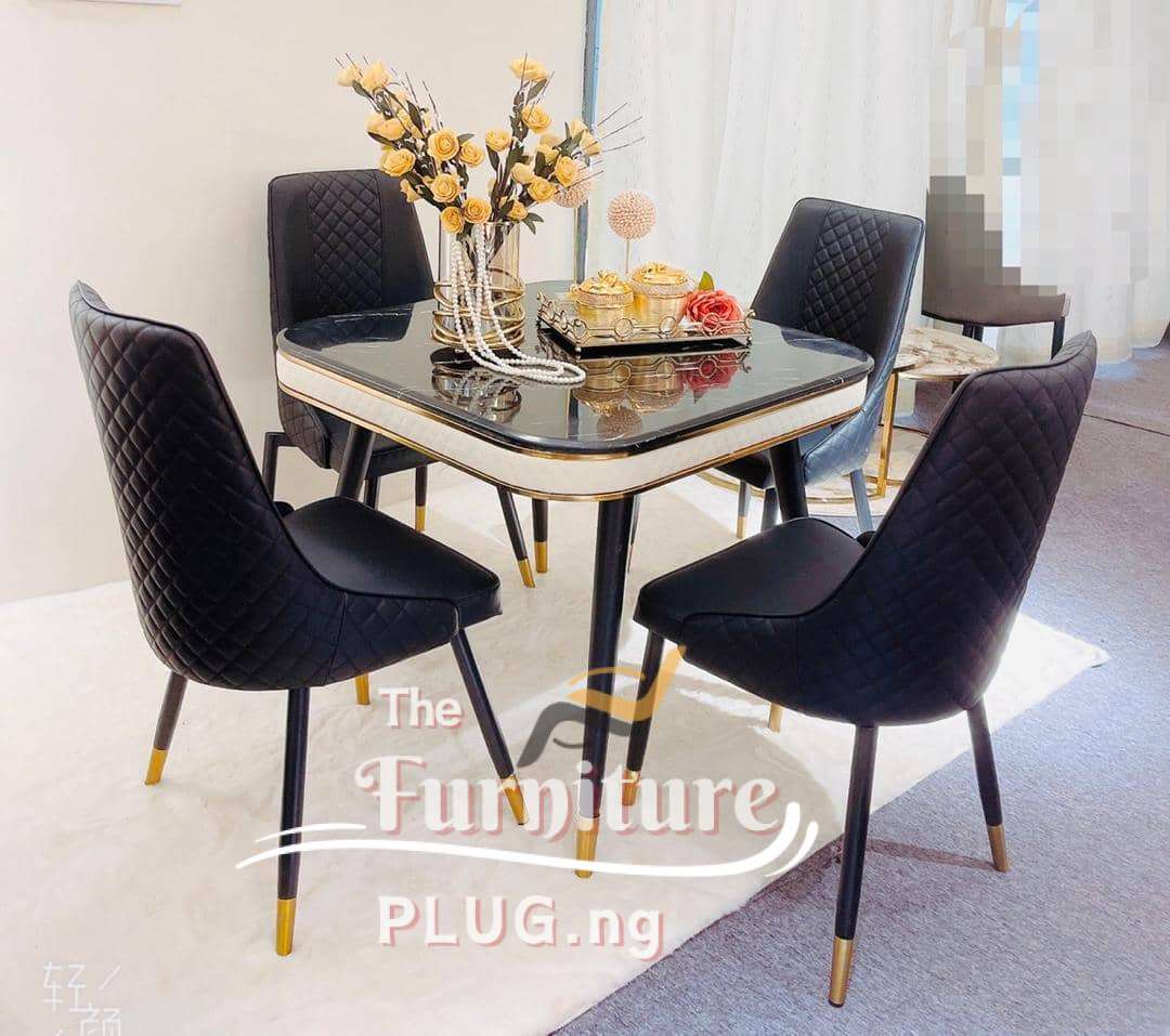 Classy 4 Seater Marble Top Dining Table Set - Square Table 2 4 seater marble dining table set - the furniture plug Nigeria