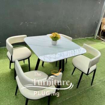 marble dining table set with 4 leather seats