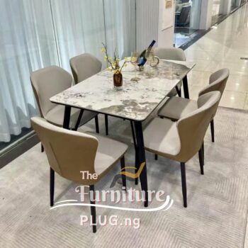 Classy Marble Top 6 Seater Dining Set with Leather Chairs