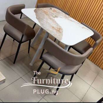 marble dining table set with 4 leather seats