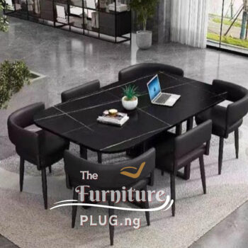 Classy Marble Top 6 Seater Dining Set with Leather Chairs