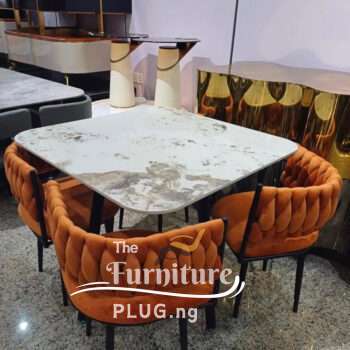 Quality 4 Seater Marble Top Dining Table Set with Fabric Chairs