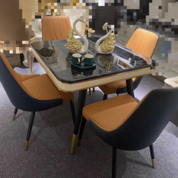 4 seater marble top dining table set with leather chairs