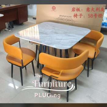 marble dining table set with 4 leather seats