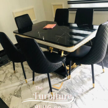 Luxury Marble 6 Seater Dining Table Set with Golden Ring Stand (Copy)