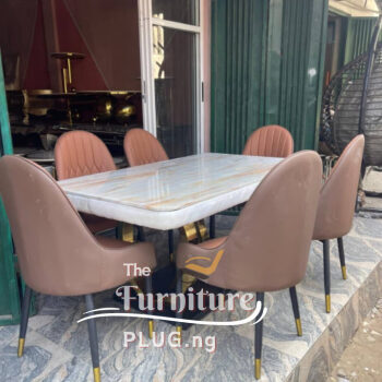 Luxury Marble 6 Seater Dining Table Set with Golden Ring Stand