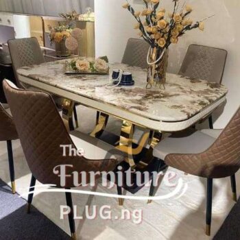 Premium Luxury 6 Seater Dining Table Set with Golden Frame Crossed Stand