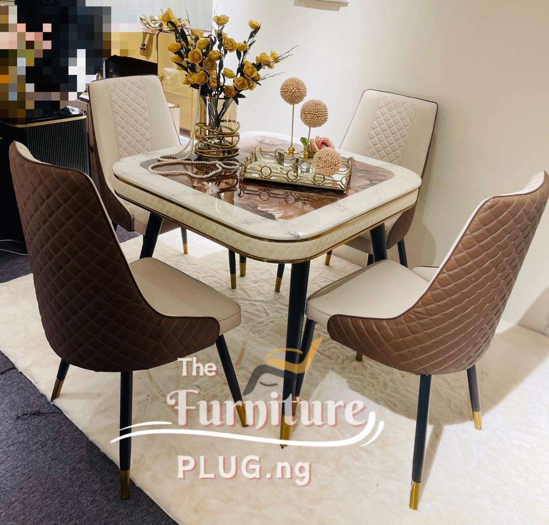 Classy 4 Seater Marble Top Dining Table Set - Square Table 2 marble top 4 seater dining table set