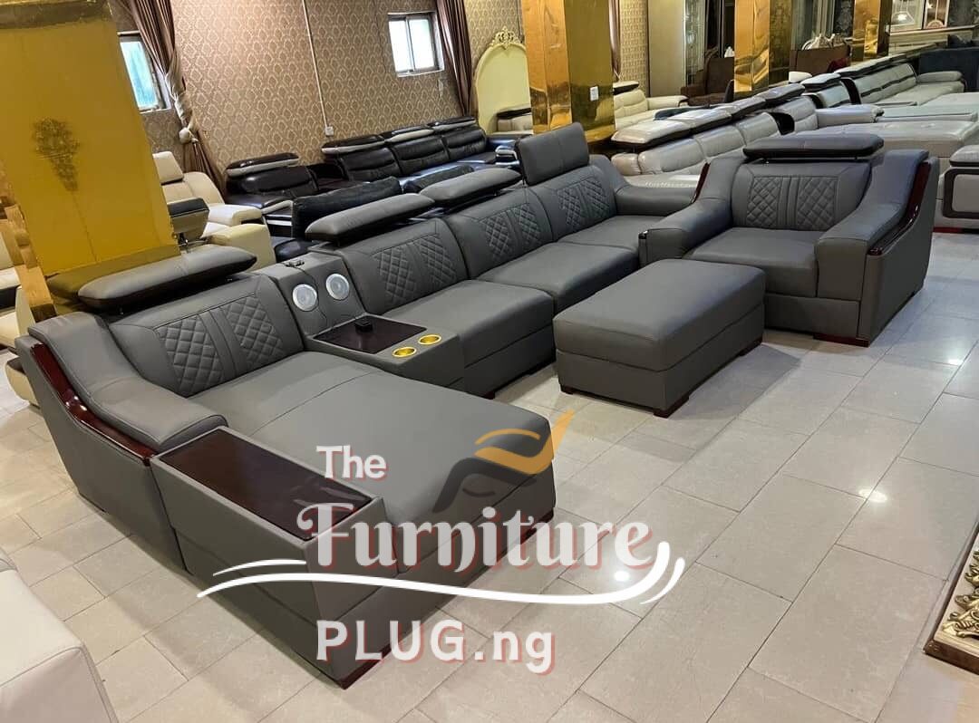 Pre-Order Rate | Luxury Leather Sectional Sofa with inBuilt Sound System, Single and Ottoman 1 Leather Luxury Sectional Living Room Sofa