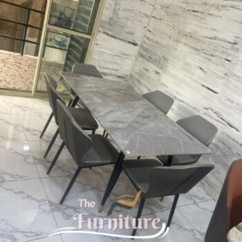 Classy Marble Top 6 Seater Dining Set with Leather Chairs