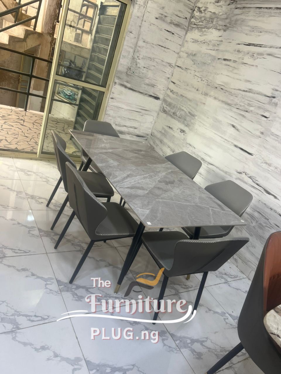 Classy Marble Top 6 Seater Dining Set with Leather Chairs 1 Classy Marble Top 6 Seater Dining Set with Leather Chairs