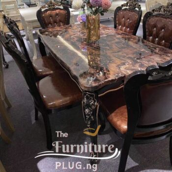Royal marble Top Dining Set with 6 Leather Chairs