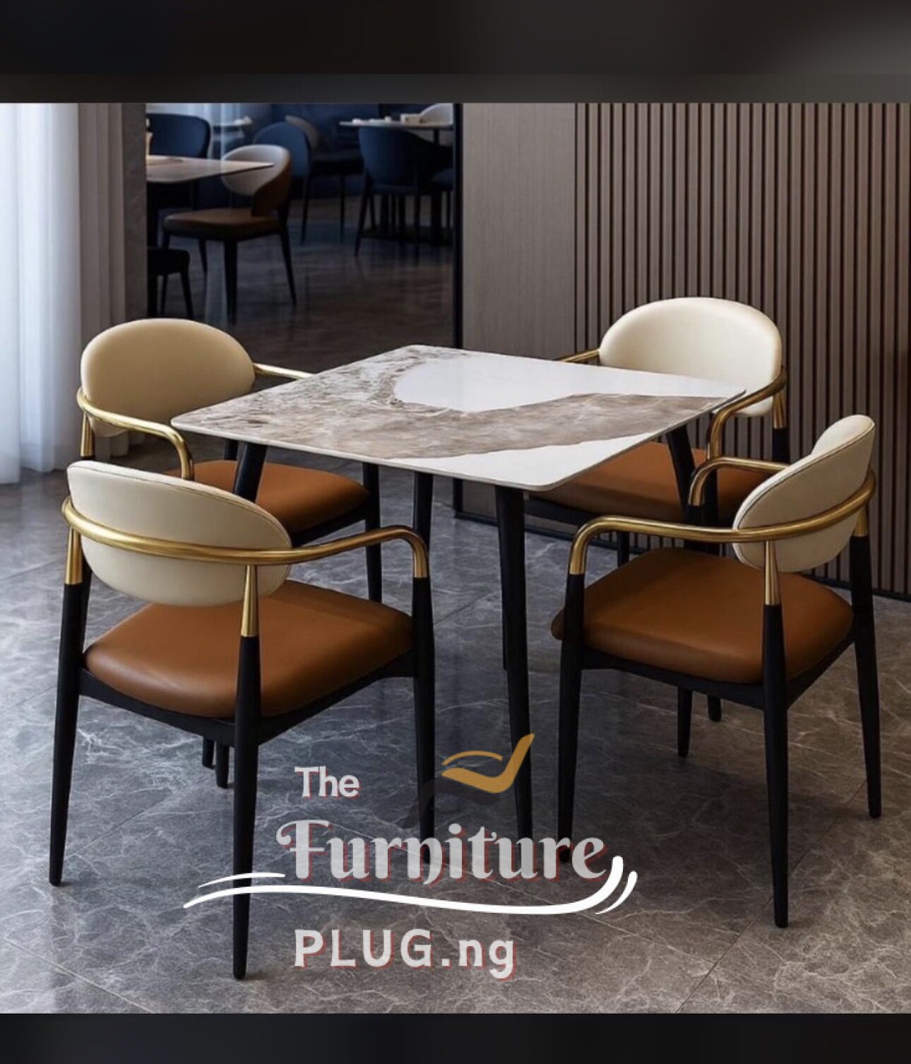 Luxury 4 Seater Marble Top Dining Set 3 Quality Dining restaurant and cafe table - Leather Chair