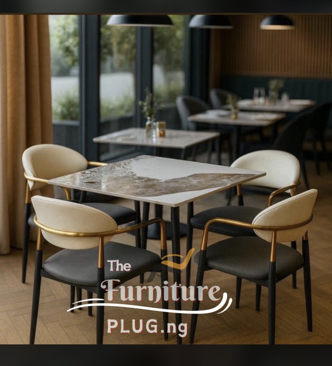 Luxury 4 Seater Marble Top Dining Set 2 Quality Dining restaurant and cafe table - Leather Chair