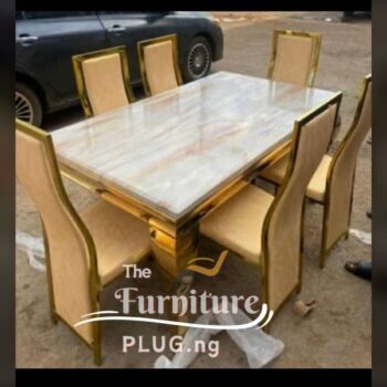 6 seater marble top dining set gold frame